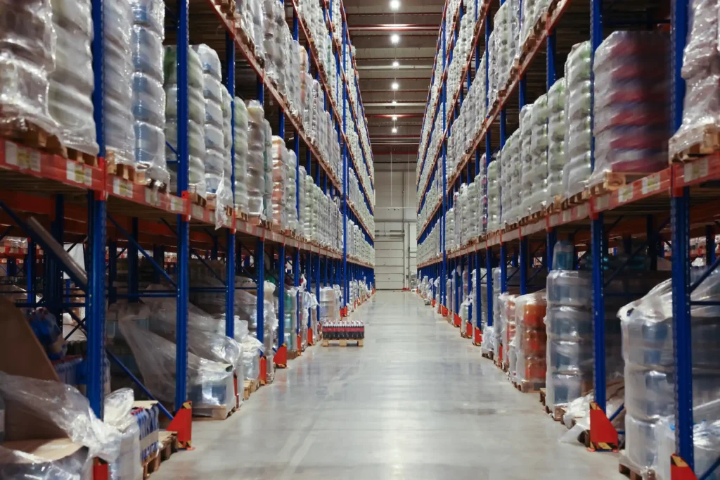 inside of a warehouse with shelving
