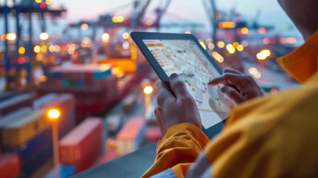 person holding tablet in a manufacturing plant