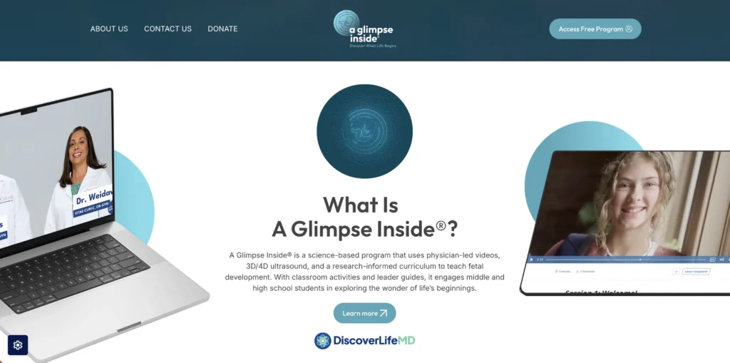 Website screenshort for A Glimpse Inside.